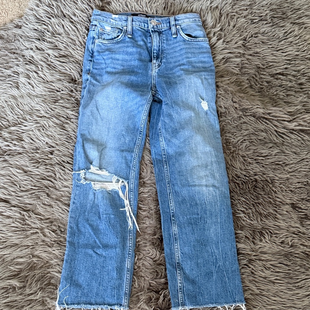 Hudson Jeans Straight Leg Distressed Blue Denim
